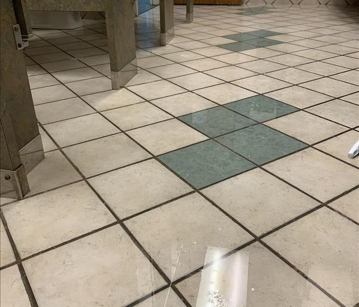 Tile flooring in a bathroom with standing water