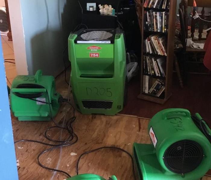 Green fans and dehumidifier in a living room 